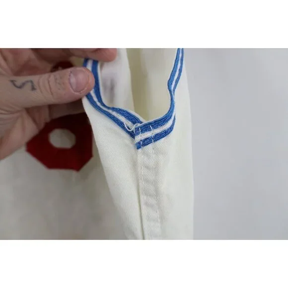 Vintage 50s Mens 42 Distressed Chain Stitch Sleeveless Baseball Jersey White USA